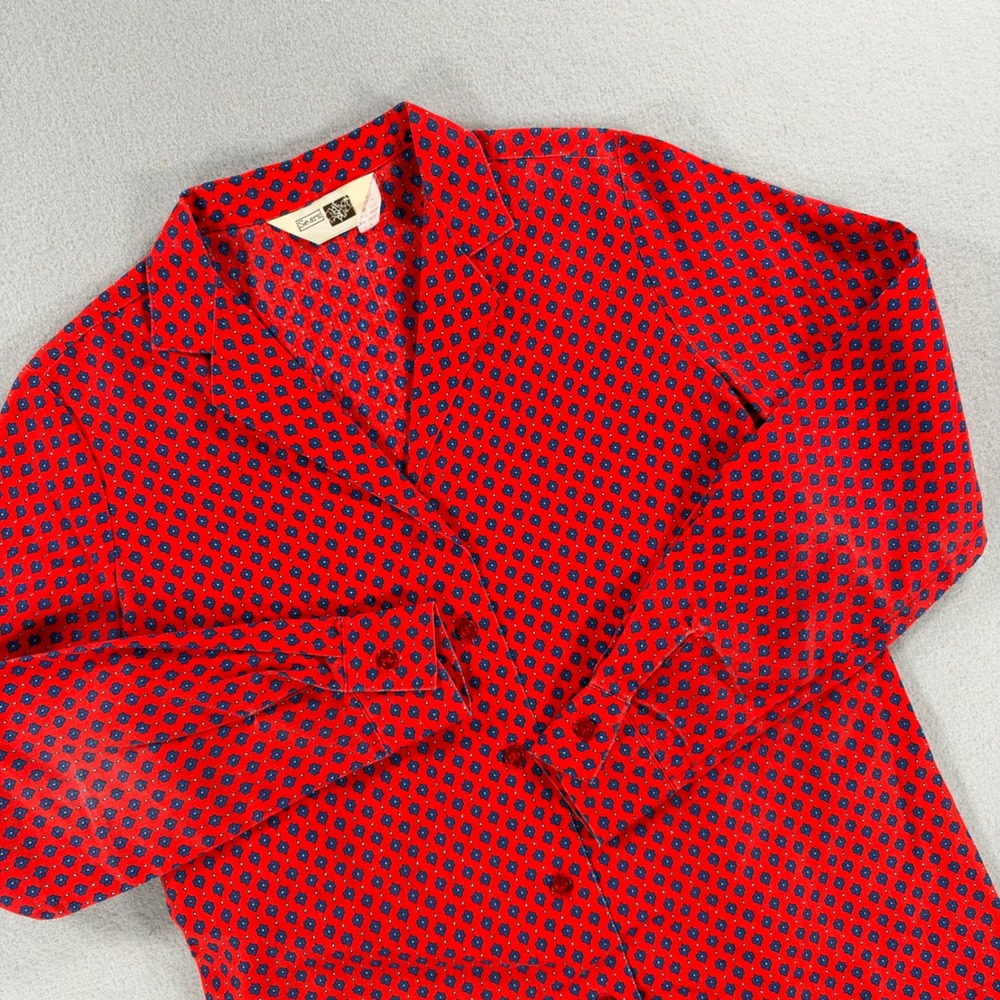 Vintage 70s Sears The Fashion Place Geometric Floral Blouse Size 4 USA Made